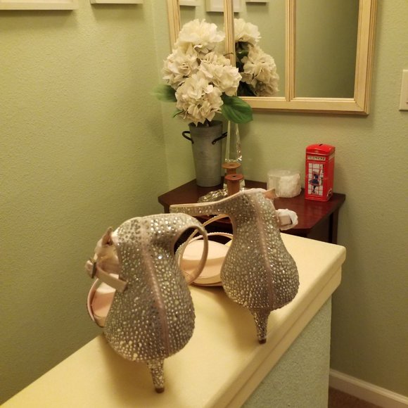 Jewel Badgley Mischka Rhinestone Heeled Sandal Formal 8.5 NIB Tangerine - Picture 4 of 7